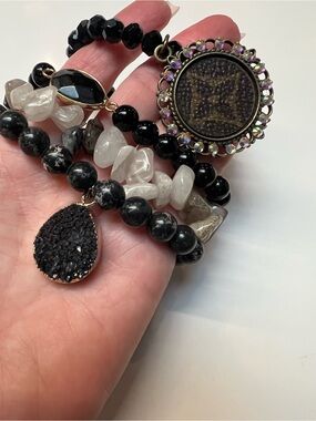 Black and White Beaded Multi-Strand Women's Bracelet